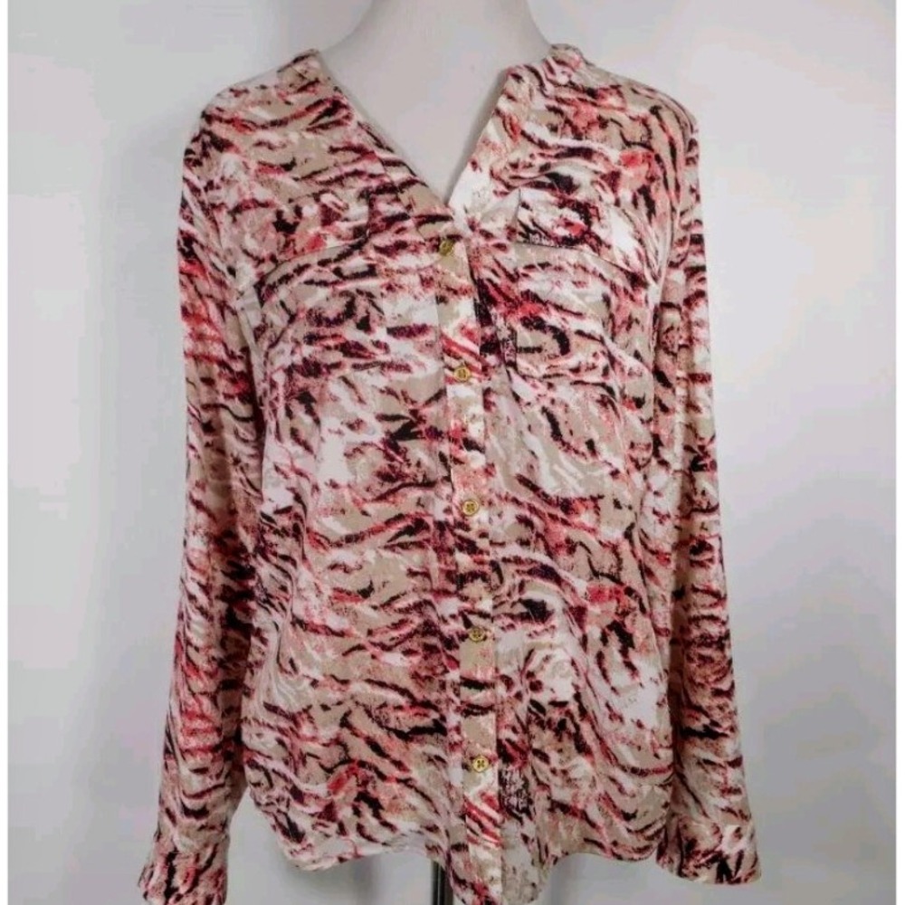 212 Collection Blouse Button Down Long Sleeve Abstract‎ Print Top XL